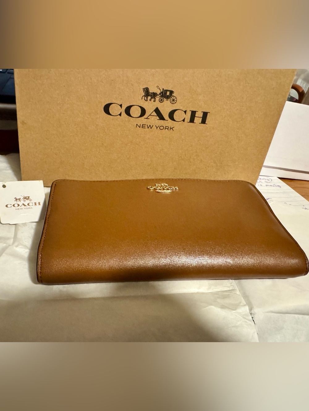 Coach Brown Leather Wallet with Gold Logo